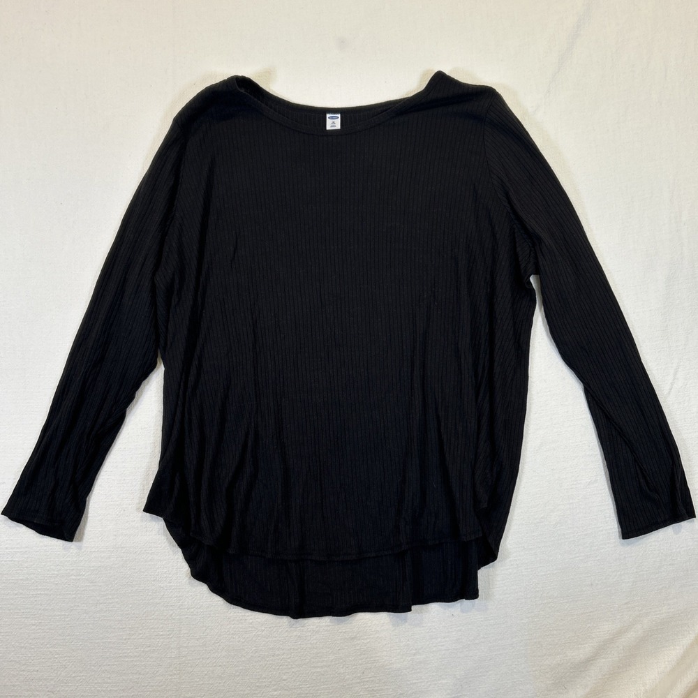 Old Navy Women Black Long Sleeve Shirt Stretch 3XL Ribbed Knit